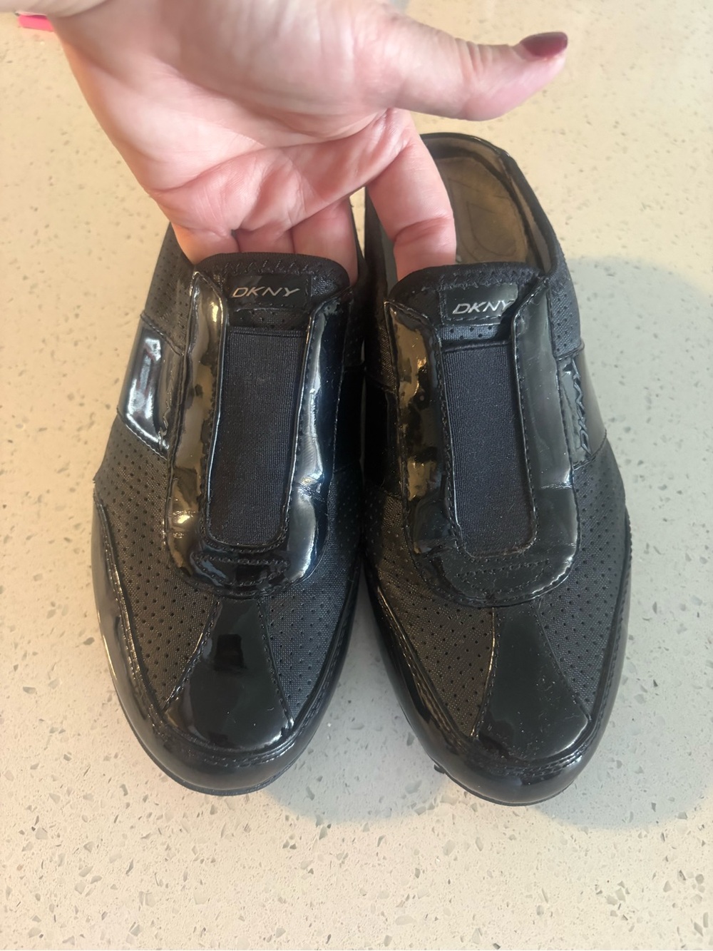 DKNY Black Men’s Slip-On Loafers with Patent Accents